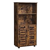 VASAGLE Sideboard, Küchenschrank, Aufbewahrungsschrank, Bücherschrank mit Lamellentür, 2 offene Fächer, höhenverstellbare Ablage, mit Füßen, für Wohnzimmer, Küche, vintagebraun BBK161T01