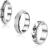 LOLIAS 3 teilige Spinner-Ringe für Frauen Edelstahl Zappelbandringe Set Dots Moon Star Sand Blast Finish Damenring für stressabbauendes Hochzeitsversp