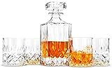 LANFULA Whisky Karaffe und Gläsern Set, 750 ml Dekanter mit 4 Bleifrei Kristall Gläser 300 ml. 5-teiliges, Geschenk für Whiskey Liebhab