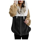 BOTCAM Plüschjacke Damen Teddy Für Winter Fleecejacke Kapuzenjacke Damen Oversize Vintage Kapuzenpullover Damen ReißVerschluss Frauen SpleißEn Fuzzy Fleece Jacken Leichte Outdoorjacke Sw