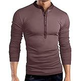 BAOQI Herren Langarm Stehkragen Slim Fit Henley Shirts Polo Hemd mit Knopfleiste Herren Herbst Winter Langarmshirts Casual Basic Baumwolle Color Block Freizeit Business Arbeitshemd Sw