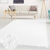 ayshaggy Shaggy Teppich Hochflor Langflor Einfarbig Uni Weiß Weich Flauschig Wohnzimmer, Größe: 133 x 190
