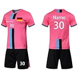 Fußball Trikot Kinder Erwachsene Benutzerdefinierte Fussball Trikot T-Shirt Shorts 2 teiliges Set - Benutzerdefiniert Beliebiger Name Nummer Team Logo Trikot Personalisiert (Kurz Rosa)