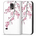 DeinDesign Klapphülle kompatibel mit Samsung Galaxy S5 Neo Flip Case Handyhülle aus Kunst Leder weiß Kirschblüten Jap