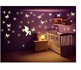 Stickerkoenig Kinderzimmer Wandtattoo Leuchtsticker Einhorn mit Schmetterlingen, Sternen, Sternenhimmel,