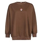 Vertvie Damen Rundhals Sweatshirt pilz 90s Vintage Langarm Hoodie Drucken Langarmshirt Hip Hop Oversized Oberteile Sportbekleidung Casual Lose Tunika(Braun，S)