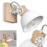 Wandleuchte Orny, verstellbare Wandlampe aus Metall/Holz in Weiß/Braun, 1-flammig, 1 x E27-Fassung max. 60 Watt, Wandspot im Retro/Vintage Design, für LED Leuchtmittel geeig