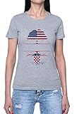 amerikanisch Gewachsen Baum Mit kroatisch Wurzeln Damen T-Shirt Grau Rundhals Leichtes Lässiges Kurzarm Women's Grey Crew Neck Casual Short S