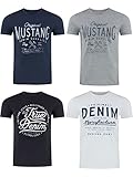 MUSTANG 4er Pack Herren T-Shirt mit Frontprint und Rundhalsausschnitt - Farbmix Blau und Schwarz, Größe:4XL, Farbe:Farbmix (P9)