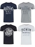 MUSTANG Herren T-Shirt 4er Pack Frontprint O-Neck Rundhalsausschnitt Kurzarm Regular Tee Shirt 100% Baumwolle Schwarz Weiß Grau Blau, Größe:XL, Farbe:Farbmix (P9)