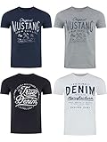 MUSTANG Herren T-Shirt 4er Pack Frontprint O-Neck Rundhalsausschnitt Kurzarm Regular Tee Shirt 100% Baumwolle Schwarz Weiß Grau Blau, Größe:XXL, Farbe:Farbmix (P9)