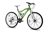 KCP 26 Zoll Mountainbike Fahrrad - MTB Attack grün Weiss - Vollfederung Mountain Bike Unisex für Herren, Damen oder Jungen, MTB Fully mit 21 Gang Shimano Schaltung und Zwei Scheibenb