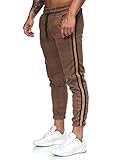 OneRedox Herren | Jogginghose | Trainingshose | Sport Fitness | Gym | Training | Slim Fit | Sweatpants Streifen | Jogging-Hose | Stripe Pants | Modell 1226 Braun Schwarz S