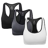 ANGOOL Damen Komfort Klassische Racerback Sport BH Top Fuer Yoga Fitness-Training, Schwarz + Grau + Weiß, S Fit 65B 65C 65D 70BC 70D 75BC