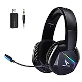 SOMiC 2.4G Wireless-Gaming-Headset für PS4, PS5, PC mit abnehmbarem Mikrofon und RGB-Regenbogen-LED, Surround-Sound, Bass, Over-Ear-Kopfhörer mit Spiel/Audio/Live-Broadcast-S