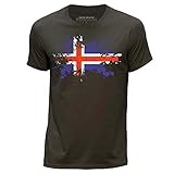 Stuff4 Herren/Klein (S)/Dunkelbraun/Rundhals T-Shirt/Island/Isländisch Flagge Sp