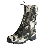 Stiefel Damen Locomotive Combat Stiefel Ladies In The Tube mit Camouflage Reißverschluss Goods Niedriger Absatz Knöchel(39 EU,Grün)