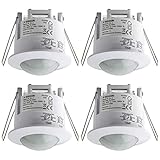 SEBSON® Bewegungsmelder Innen - 4er Set - Unterputz Decken Montage, programmierbar, Infrarot Sensor, Reichweite 6m / 360°, LED geeignet, 3-D