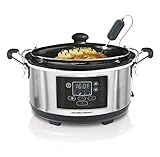 Hamilton Beach programmierbarer Slow Cooker Schongarer, 4.7 L, mit Temperatursonde, überlaufsicherer Deckel, Edelstahl (33956-CE)