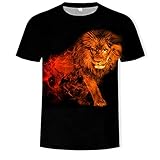 3D Drucken Kurzarm T-Shirt - Unisex Neuheit Crewneck Casual T-Shirts Tierlöwe Persönlichkeit Grafik Kreative Sommerhemden Für Männer Frauen Sport Fitness Tops T-Shirts, Flamme, XL