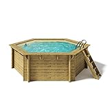 Paradies Pool® Holzpool Lani Einzelbecken inkl. Pumpenhaus, Edelstahlleiter Tiefbecken, Folie Sand mit 0,8mm Stärke, Sechseck-Pool, 421 x 118 (Ø x H), Menge: 1 Stück