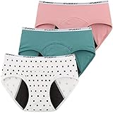 INNERSY Menstruationsunterwäsche, Baumwolle, auslaufsicher, 3 Stück Gr. 38, Punkte/Lake Green/Pink