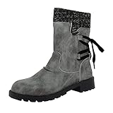 Schneestiefel Damen Trekking Schneestiefel Outdoor Trekking Stiefeletten PU Leder Gemütlich Arbeitsstiefel Frauen Wandern Schneestiefel Flach Casual Cowboy Stiefel Schnü