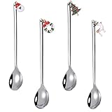 Hemoton 4 Stück Weihnachtslöffel Set Edelstahl Weihnachtskaffeelöffel Teelöffel Weihnachtsbesteck Set für Geschenke Weihnachtsfeierzubehö