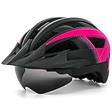 FUNWICT Fahrradhelm für Herren Damen MTB Helm zum Mountainbiken mit Magnetische Brille Abnehmbarer Sonnenblende Leichte Helm Größe 57-61cm (BKPink)