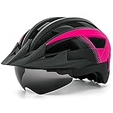 FUNWICT Fahrradhelm für Herren Damen MTB Helm zum Mountainbiken mit Magnetische Brille Abnehmbarer Sonnenblende Leichte Helm Größe 57-61cm (BKPink)