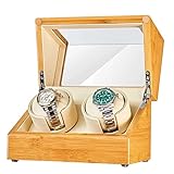 RTYUIO Uhren Display Box High End Automatischer Uhrenbeweger für 1/2/3 Uhren Bambus Holz Uhren Display Box mit leisem Motor Flexible Uhrenkissen Passend für Damen- und Herrenuhren (2+0)