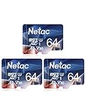 Netac 64G Micro SD Karte 3er Set Speicherkarte A1, U3, C10, V30, 4K, 667X, UHS-I Geschwindigkeiten bis zu 100/30 MB/Sec(R/W) Micro SD Card für Handy, Videokamera, Switch, Gopro, Tab