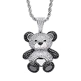 Bling Iced Out Teddybär Anhänger Pflasterstein Full Cubic Zircon Mode Hip Hop Panda Halskette Frauen Männer Geschenk Silb