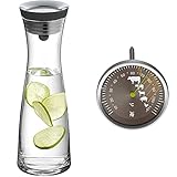 WMF Basic Wasserkaraffe aus Glas, 1 Liter, Glaskaraffe mit Deckel, Silikondeckel, CloseUp-Verschluss & Fleischthermometer analog 6,3 cm, Bratenthermometer mit Garpunkte-Markierung