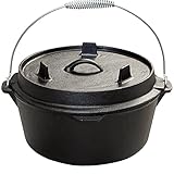 Bluecraft Dutch Oven Feuertopf ohne Füße aus Gusseisen - optimal für Camping Lagerfeuer Gasgrill Backofen Induktion BBQ (9 qt - 7,2 Liter)