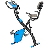 HOMCOM Heimtrainer 2-in-1 Fahrradtrainer LCD-Display klappbarer Hometrainer Trimmrad mit 8 stufig einstellbarem Magnetwiderstand und 1 Paar Spannseil Stahl Blau+Grau 97x51x115