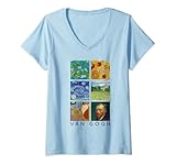 Damen Van Gogh Gemälde, Sonnenblumen, Sternennacht, Selbstporträt T-Shirt mit V
