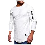 Saclerpnt Einfarbiges Longsleeve T-Shirt O-Neck Langarm-Shirt Basic Langarmshirt: Größen M bis 3XL(Weiß,L)