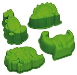 KitchenCraft Let´s Make 4er Set Dinosaurier Backformen 3D, Kuchen- und Geleeformen, flexibles Silikon, Grün, 12,5