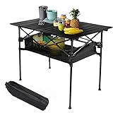 LaSoGi Klapptisch außen höhenverstellbar Aluminium tragbar Picknick Camping Outdoor Tisch mit rutschfesten Füßen & Netzschicht Aufbewahrungstasche 95 x 55 x 70 cm aufrollbare Tischp