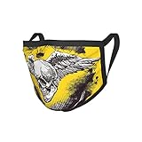 Stoffmaske, Tattoo-Dekoration, Totengel, Krone, Totenkopf, mit breiten, prächtigen Federflügeln, gelber Rücken und weißem, schwarzem R