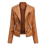 Herbst Und Winter Casual Fashion Damen Revers Einfarbig Langarm DüNne Lederjacke Kurzer Diagonale ReißVerschluss DüNne Lederjacke D