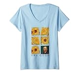Damen Van Gogh Malcollage mit Sonnenblumen und Selbstporträt T-Shirt mit V
