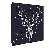 banjado® Großer Schlüsselkasten aus Glas - Schlüsselbox 30x30cm mit 50 Haken - Motiv Sternbild Hirsch - Schlüsselschrank für Schlüsselaufbewahrung mit beschreibbarer Glastür als Magnettafel nutzb