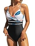 CUPSHE Damen Badeanzug Wickeloptik Lace Up Monokini Blumenmuster Figurformend Shape Einteilige Bademode Swimsuit Mehrfarbig M