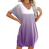 WANGTIANXUE Sommerkleid Damen Verlaufsdruck Minikleid V-Ausschnitt Kurzarm Blusenkleid Freizeit Party Kleider Strandkleid Frauenkleid Streetkleid Pullikleid Urlaub Festkleid mit T