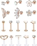 Milacolato Vorwärts Helix Knorpel Tragus Ohrringe Ohrstecker Edelstahl Acryl Klare Lippen Nasenringe Labret Ohrstecker CZ Blumen Blatt Opal Langhantel Helix Knorpel Ohrring Monroe Piercing Schmuck 16G