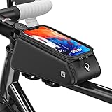 Grefay Fahrrad Rahmentaschen Wasserdicht Farhrradlenkertasche Oberrohrtasche Handytasche Geeignet für Smartphones/Innerhalb mit Kopfhörerloch, TPU Touchschirm von 6,5 Zoll (Mattschwarz)