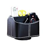 Leder-Kunst-Organizer, 360 Grad drehbarer Fernbedienung/Controller-Organizer, drehbarer Schreibtisch, Schreibwaren, PU-Leder Desktop-Aufbewahrungsbox, drehbarer TV-Desktop-Organizer, Halter (schwarz)