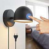 QJUZO LED Innen Wandlampe mit Stecker und Touch Schalter, Modern Dimmbar Wandleuchte Flurlampe Kinderzimmer Leselampe 350° Drehbar Wandspot für Lesen Hotel Schlafzimmer Arbeitszimmer Büro (Black)